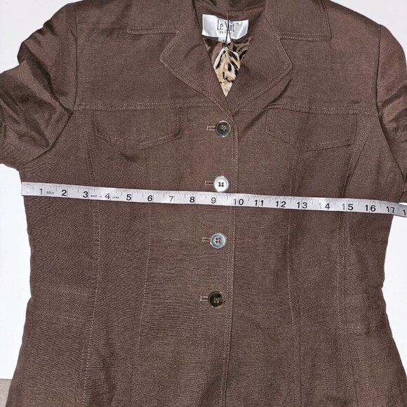 NWT Le Suit Petite Brown 3-Pc Outfit Jacket Pants Scarf 6P Career Retail $200 - Picture 8 of 16